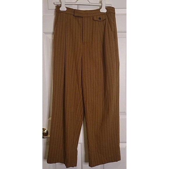 Madewell The Rosedale High Rise Straight Pant Wool Brown Pin Stripe 8 Womens EUC - Picture 1 of 10